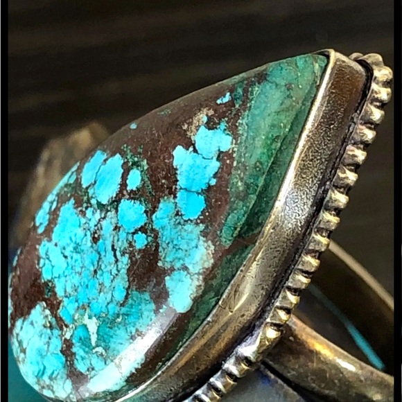 Old Arizona Turquoise Blue Web Sterling Silver Arrow Snake Ring, Size 6.75 - Picture 3 of 9
